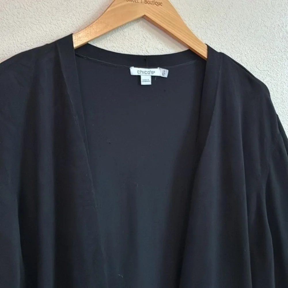CHICO'S XL Black Longline Open Front Knit Cardigan Jacket Office Career Corpgore